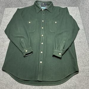 Vtg Salmon River Traders Long Sleeve Button Up Shirt Sz XLT Green Fleece Wool